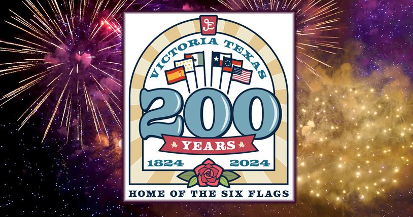 City of Victoria bicentennial logo against a fireworks background