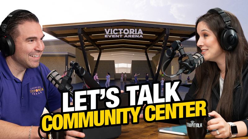 Let's Talk Community Center. Town Talk promo image with Jesús Garza and Ashley Strevel.