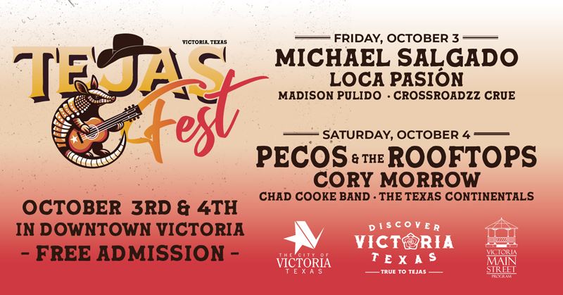 Banner for Tejas Fest October 3 and 4 featuring Pecos and the Rooftops, Michael Salgado and others