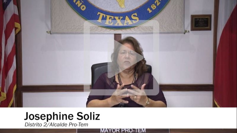 Josephine Soliz sits at the council dais during the filming of a PSA.