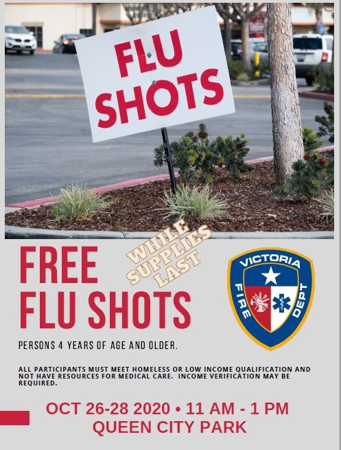 Flyer advertising the flu shot clinic Oct. 26-28, 11 a.m. to 1 p.m. at Queen City Park