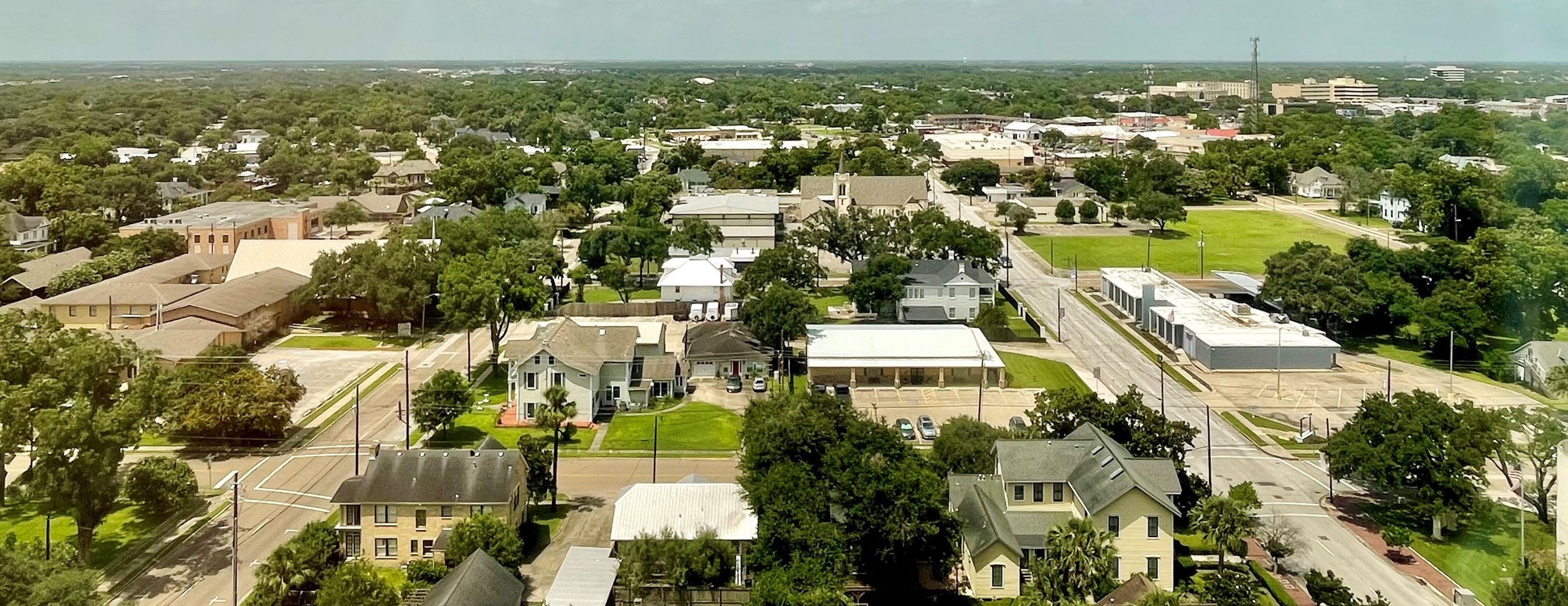 Aerial view of downtown Victoria facing North