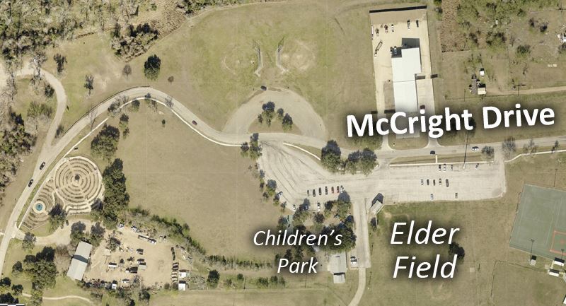 Map showing Elder Field on the left when you enter Riverside Park from McCright Drive