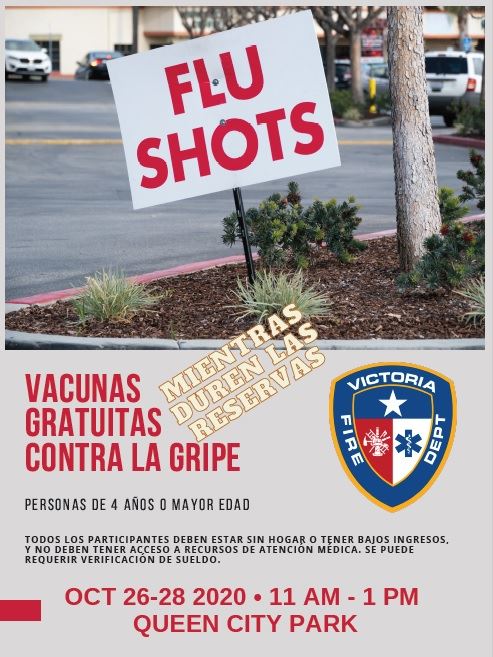 Flyer advertising the flu shot clinic: Vacunas gratuitas contra la gripe