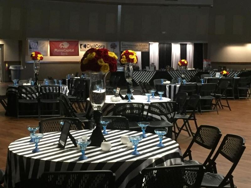 Dome set up with round tables and flower arrangements