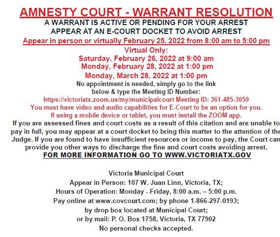 Post card with information about attending a court session Feb. 25, 26 or 28 or March 28.