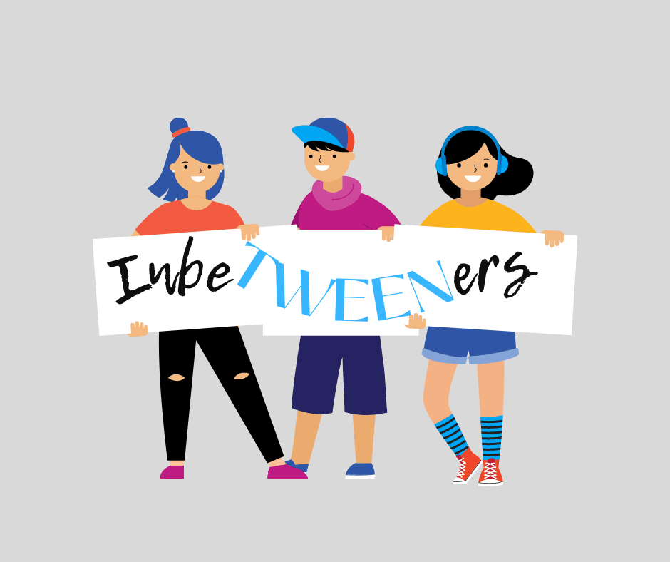 InbeTWEENers features three cartoon teens holding up a banner that reads InbeTWEENers
